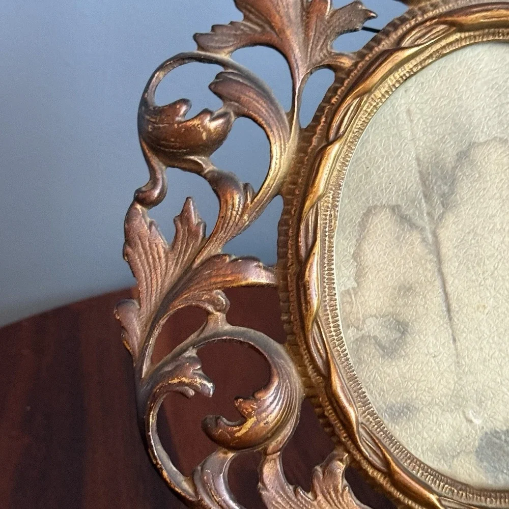 Vintage Ornate Brass Picture Frame Baroque Rococo Easel Vanity Frame 5x7